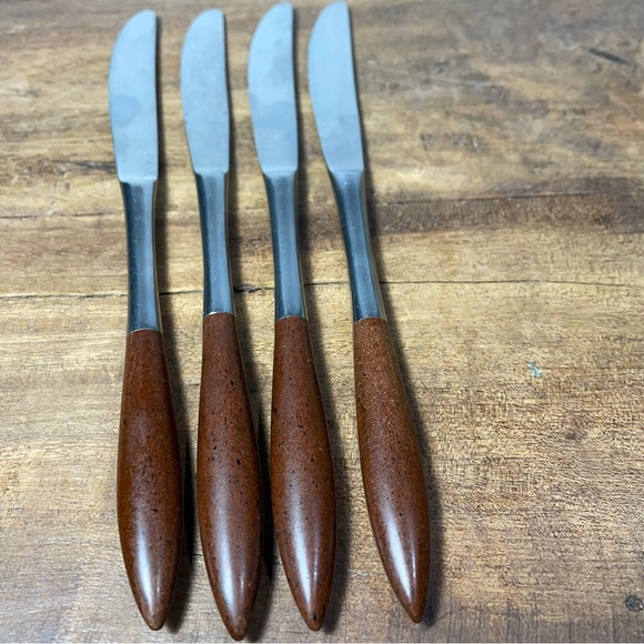 Epic Stainless dinner knives Wood handle Japan vintage MCM set of 4 - Picture 5 of 7